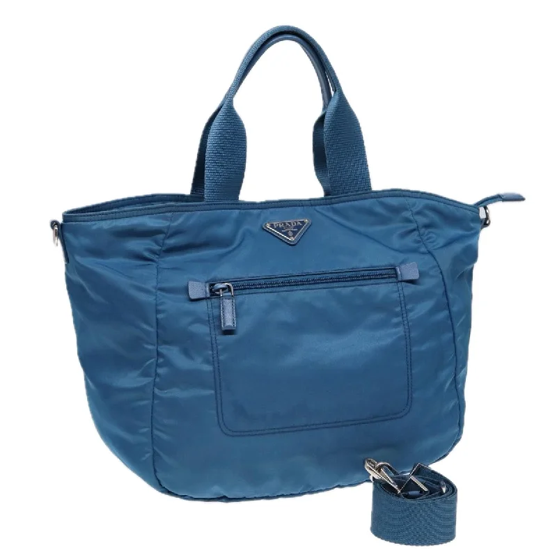 Prada bags with a front - zip pocket for small items like cards and keysPRADA Shoulder Bag Nylon 2way Blue Silver Auth ki4799