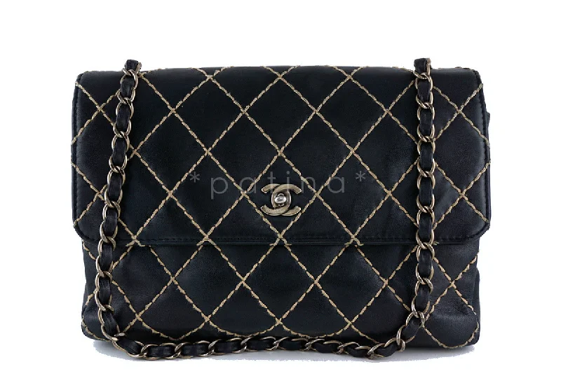 Chanel Limited Edition Handbag for CollectorsChanel 12 in. Black Contrast Stitch Surpique Classic Jumbo Flap Bag