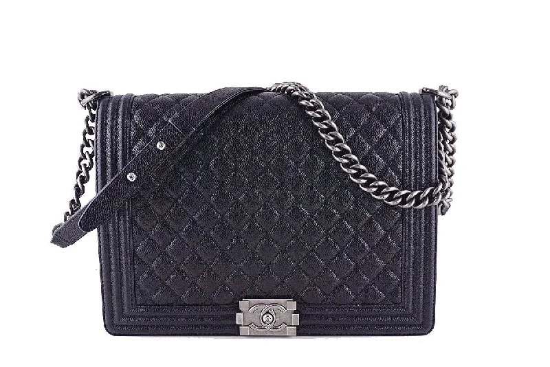 Chanel Chain Strap Handbag for Everyday UseChanel Black Caviar Boy Bag, Jumbo Large Classic Flap RHW