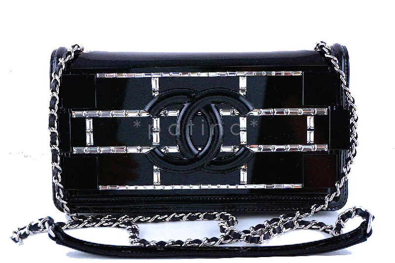 Chanel Designer Handbag with Unique DesignChanel Black NWT Ultra Rare 2015 Limited Lego Flap Emerald Crystals Plexi Bag