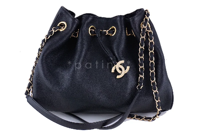 Chanel Classic Flap Bag for Evening PartyChanel Black Soft Textured CC Logo Drawstring Tote Shopper Bag