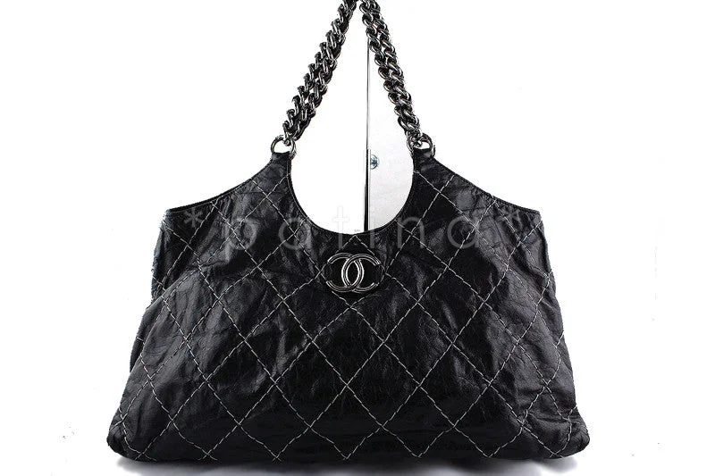 Chanel Vintage Inspired Handbag for Retro LoversChanel Black XL Jumbo Contrast Stitch Luxury Cabas Tote Bag