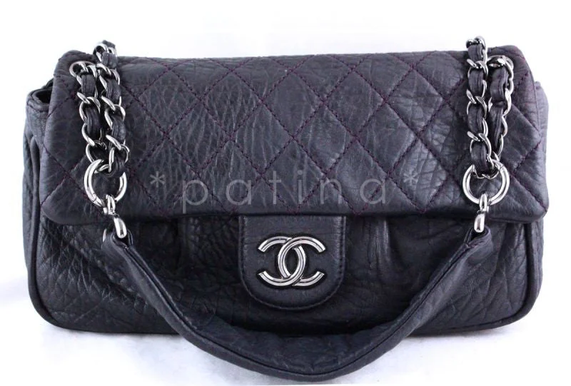 Chanel Black Handbag for Business MeetingsChanel Dark Purple Jumbo Pebbled Classic Flap Bag