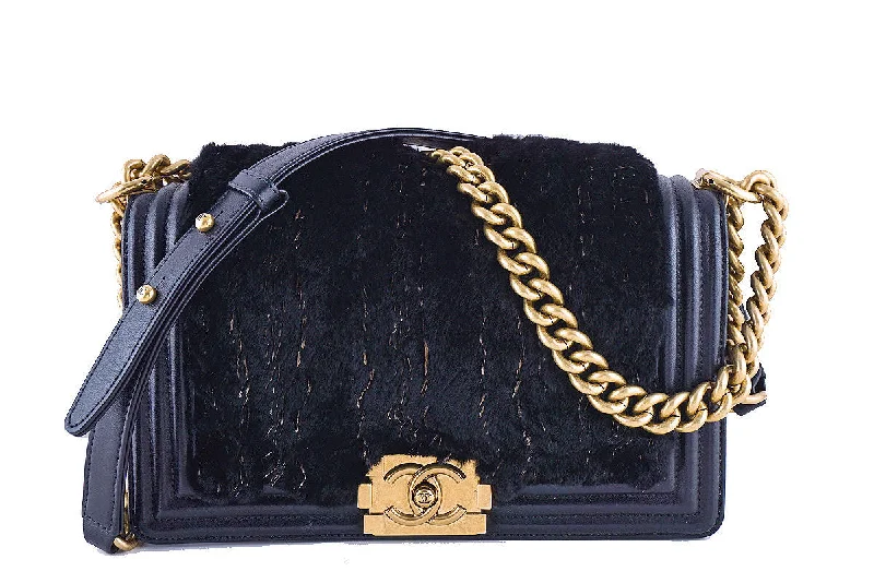 Chanel Black Handbag for Business MeetingsChanel Luxe Fur Medium Le Boy Classic Flap Bag