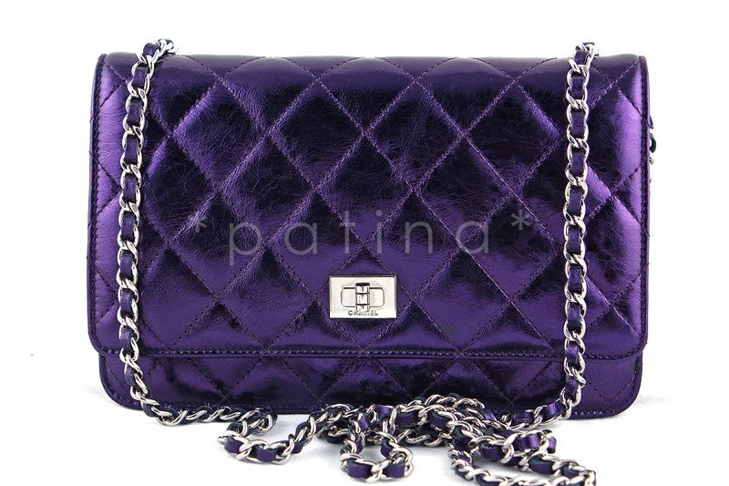 Chanel New Arrival Handbag with Gold HardwareChanel Metallic Purple Classic Reissue WOC Wallet Chain Purse Bag