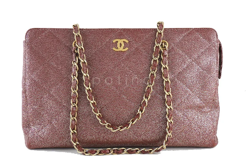 Chanel Handbag with Adjustable Strap for ComfortChanel Pink Bronze Metallic Caviar Quilted Large Shopper Tote Bag