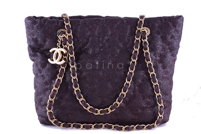 Chanel Small Crossbody Bag for TravelChanel Plum Violet Quilted Caviar Brushed Gold Charm Tote Bag