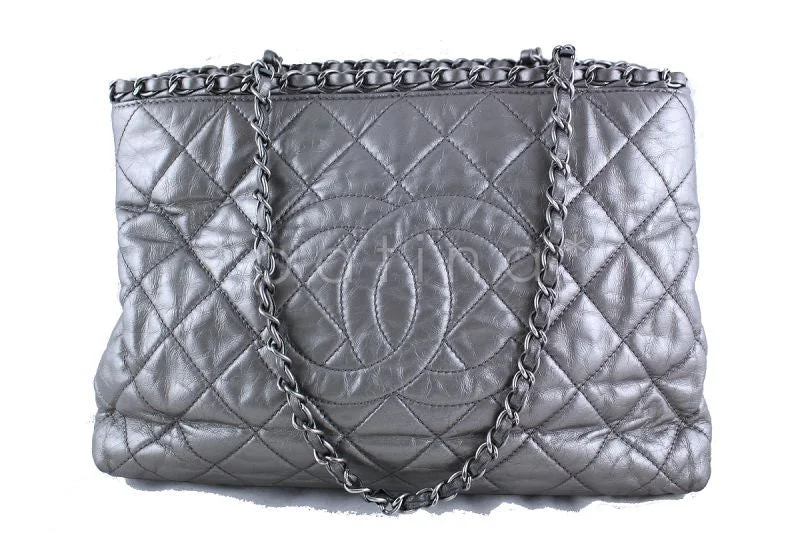 Chanel All - Match Handbag for Versatile StylingChanel Silver/Pewter Quilted Timeless Chain Around Grand Shopping Tote GST Bag