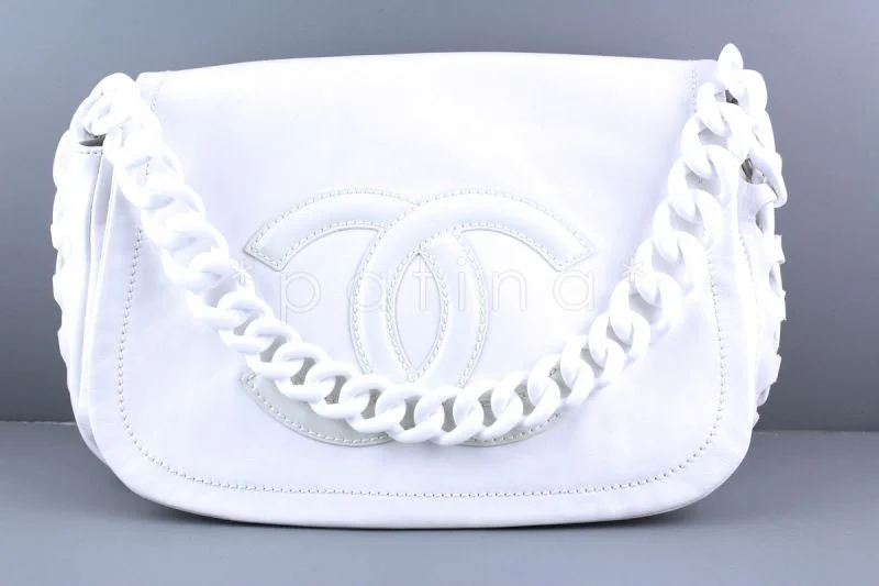 Chanel Chain Strap Handbag for Everyday UseChanel White Luxury Modern Chain Resin Jumbo Flap Bag