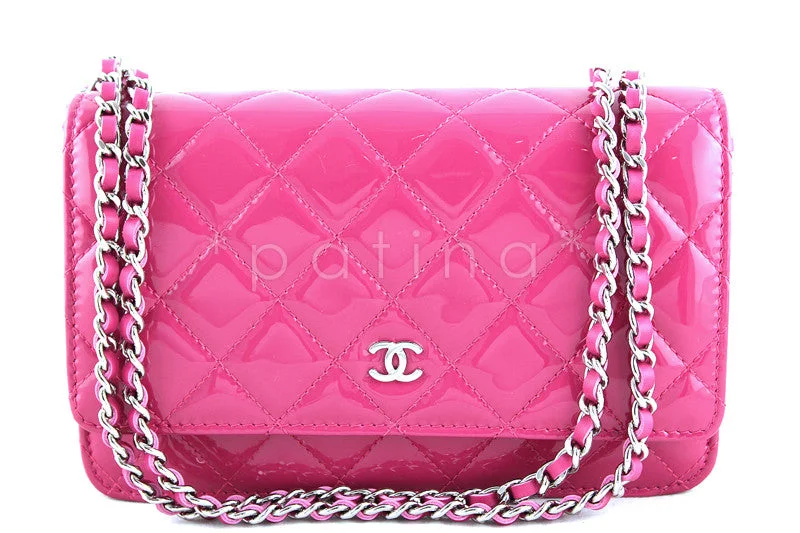 Chanel Colorful Handbag for Spring OutfitsNWT 14S Chanel Fuchsia Pink Patent Classic Quilted WOC Wallet on Chain Flap Bag