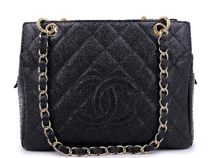 Chanel Small Crossbody Bag for TravelChanel PTT Black Caviar Bag 2003 Vintage Petite Timeless Tote 24k GHW