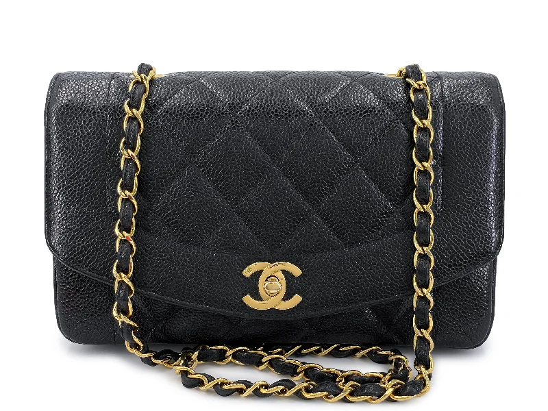 Chanel Designer Handbag with Unique DesignChanel Vintage 1994 Black Caviar Small Diana Flap Bag 24k GHW