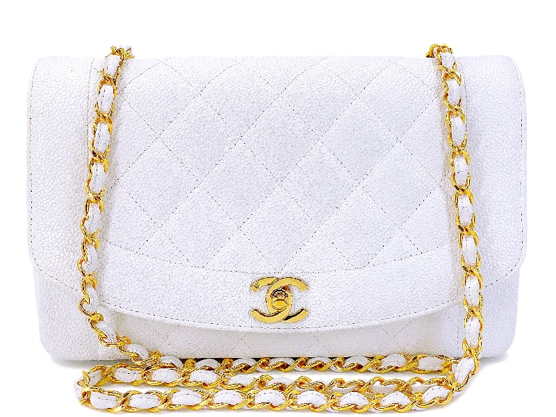 Chanel All - Match Handbag for Versatile StylingChanel Vintage 1994 White Caviar Medium Diana Flap Bag 24k GHW