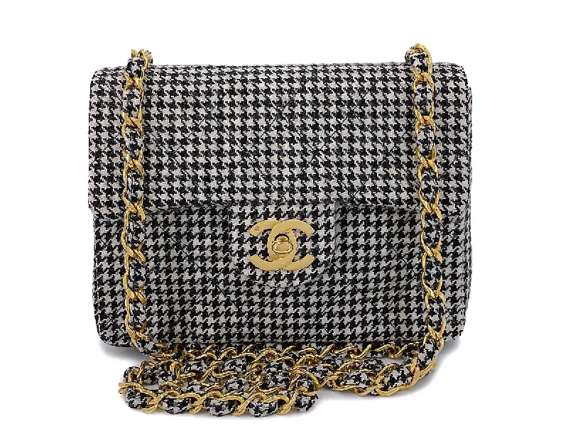 Chanel Vintage Inspired Handbag for Retro LoversRare Chanel 1991 Houndstooth Micro-Tweed Square Mini Flap Bag 24k GHW