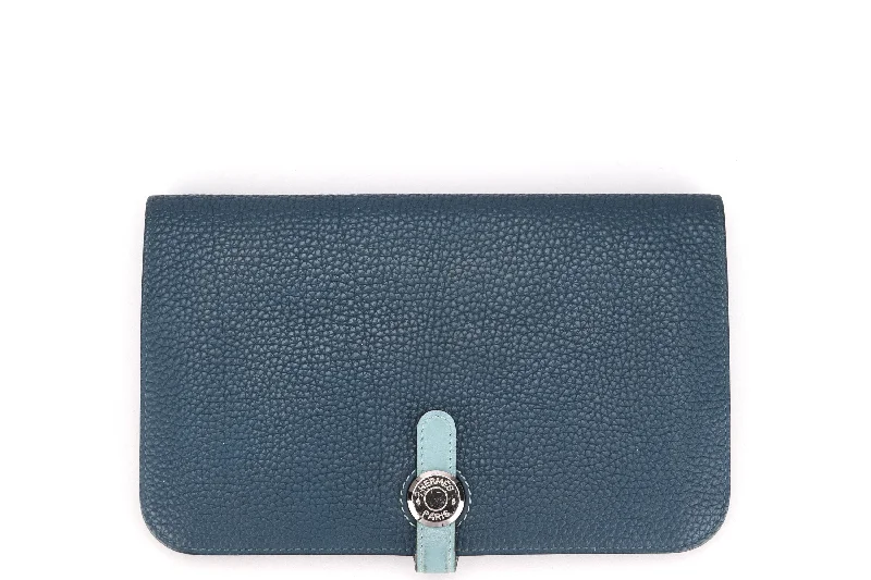 HERMES DONGON DUO WALLET (STAMP X) BLUE TOGO LEATHER PALLADIUM HARDWARE, NO DUST COVER & BOX