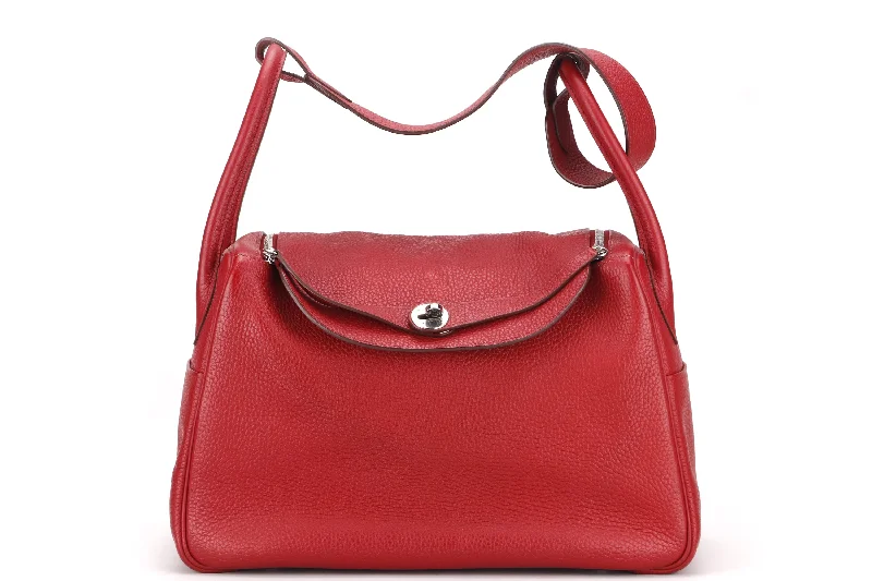 HERMES LINDY 34CM (STAMP O) ROUGE GARANCE COLOR TOGO LEATHER, SILVER HARDWARE, WITH DUST COVER