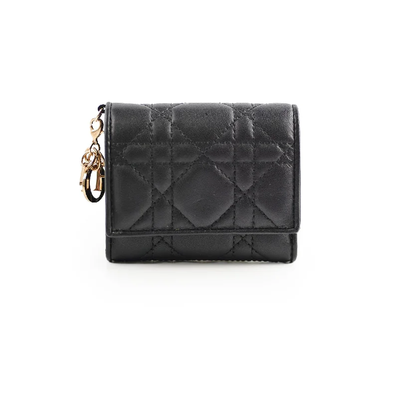 Christian Dior bags with a side - pocket for holding a water bottleChristian Dior Black Lambskin Wallet