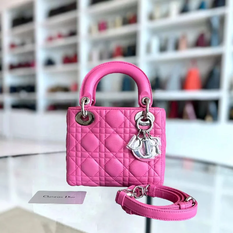 Christian Dior crossbody bags with a front - flap pocket for easy access*Adjustable Strap* Lady Mini Cannage Lambskin Barbie Pink Silver Hardware