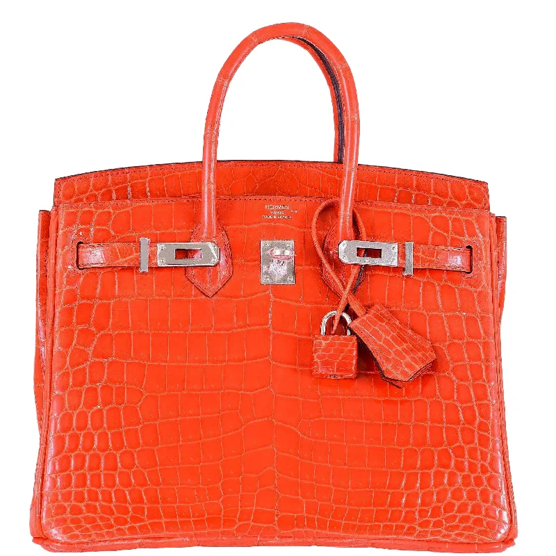 Hermes Birkin 25 Niloticus Crocodile Poppy Orange Palladium Hardware