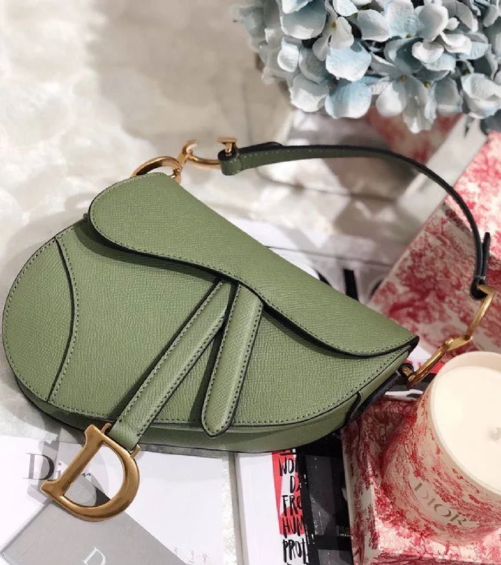 Christian Dior bags with a zip - top closure and multiple compartmentsChristian Dior Saddle Bag Cedar Green Grained Canvas Spring For Women