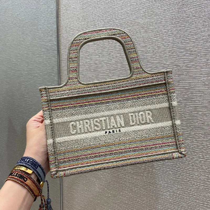 Trendsetting Christian Dior crossbody bags with a colorful strapChristian Dior Small Book Tote Bag Canvas Stripes Embroidery