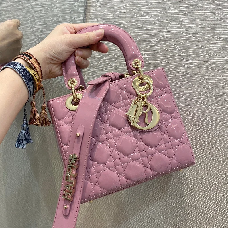 Christian Dior bags with a zip - top closure and multiple compartmentsChristian Dior Small Lady Bag Clutch Gold Toned Hardware Pink