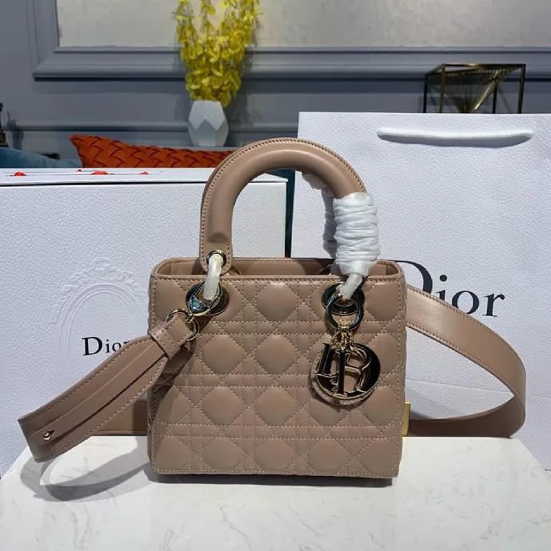 Christian Dior handbags with a back - pocket for quick storageChristian Dior Small Lady Bag Gold Toned Hardware Beige