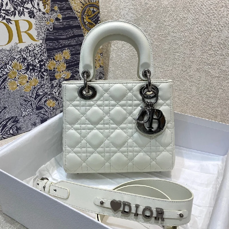 Christian Dior crossbody bags with a front - flap pocket for easy accessChristian Dior Small Lady Bag Silver Hardware, White,