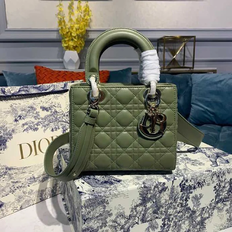 Christian Dior bags with a zip - top closure and multiple compartmentsChristian Dior Small Lady Bag Ultramatte Cannage Olive Green