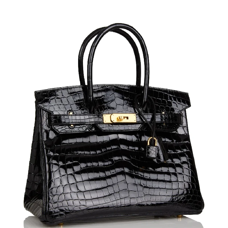 Hermes Birkin 30 Black Shiny Niloticus Crocodile Gold Hardware