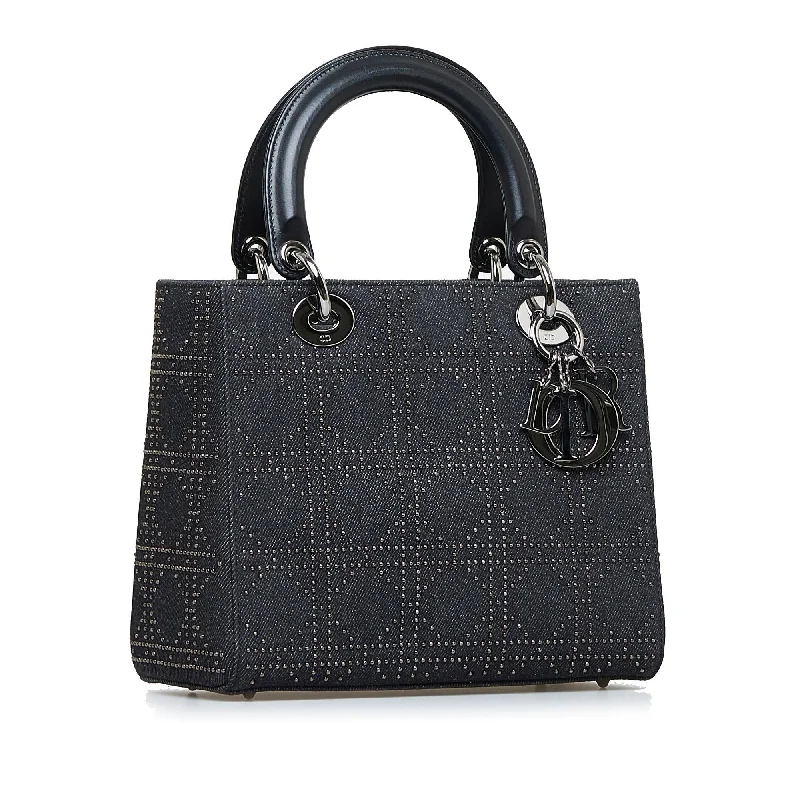 Christian Dior handbags with a detachable mirror for on - the - go touch - upsDior Medium Studded Denim Lady Dior (SHG-8PByZn)