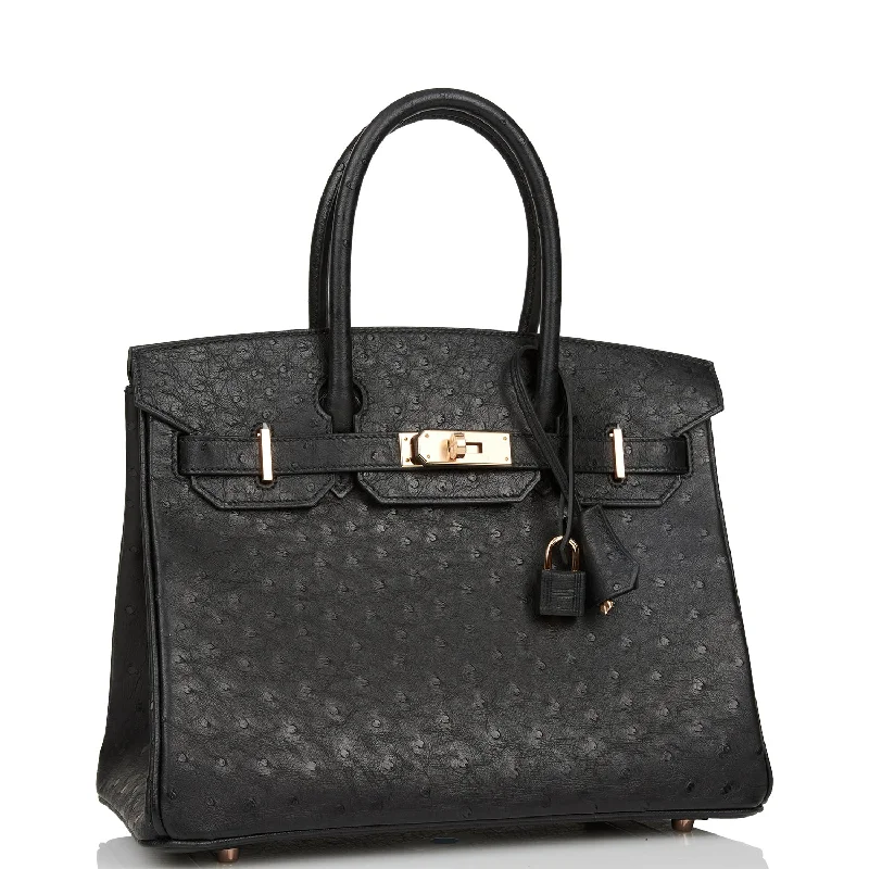 Hermes Birkin 30 Black Ostrich Rose Gold Hardware