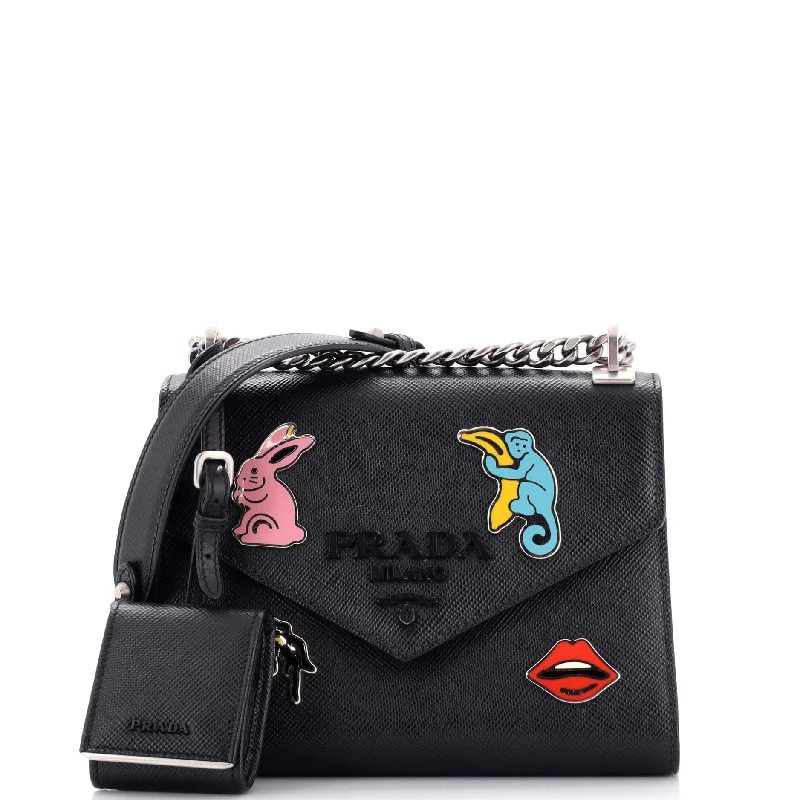 Monochrome Shoulder Bag Embellished Saffiano Leather Small