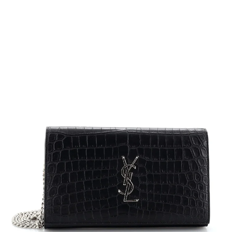 Classic Monogram Wallet on Chain Crocodile Embossed Leather